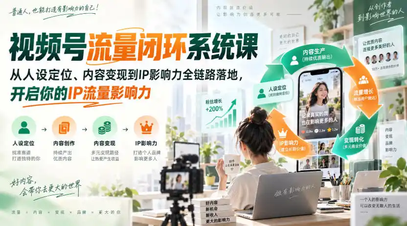 视频号流量闭环系统课，从人设定位、内容变现到IP影响力全链路落地，开启你的IP流量影响力-科技美南博客