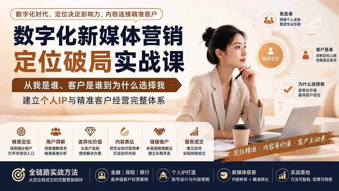 数字化新媒体营销定位破局实战课：从我是谁、客户是谁到为什么选择我，建立个人IP与精准客户经营完整体系-科技美南博客