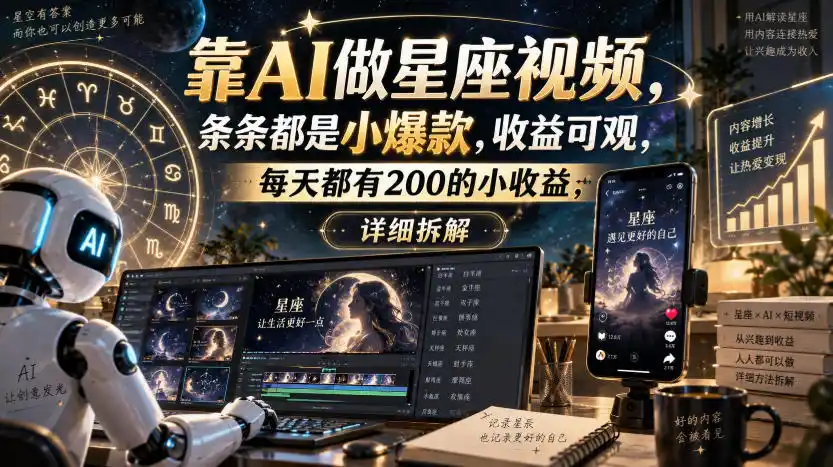 靠AI做星座视频,条条都是小爆款,收益可观,每天都有200的小收益,详细拆解-科技美南博客