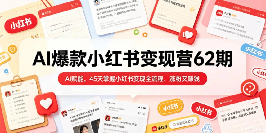 AI爆款小红书变现营62期2026年5月,AI赋能,45天掌握小红书变现全流程,涨粉又賺钱-科技美南博客