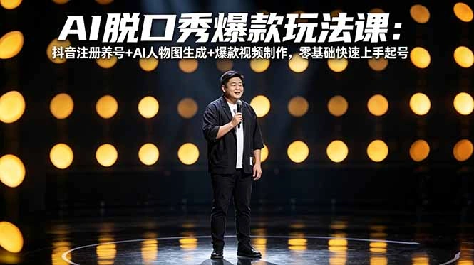 AI脱口秀爆款玩法课：抖音注册养号+AI人物图生成+爆款视频制作，零基础快速上手起号-科技美南博客