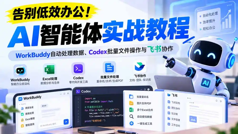【无水印】告别低效办公!《AI智能体实战教程》WorkBuddy自动处理数据、Codex批量文件操作与飞书协作-科技美南博客