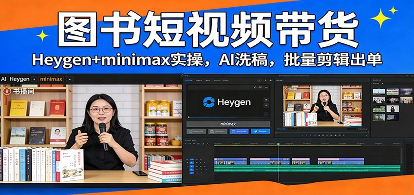 图书短视频带货：Heygen+minimax实操，AI洗稿 ，批量剪辑出单-科技美南博客