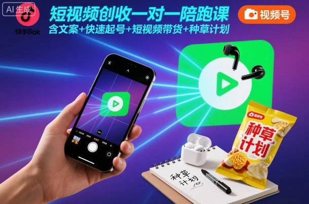 短视频创收一对一陪跑课，含文案+快速起号+短视频带货+种草计划-科技美南博客