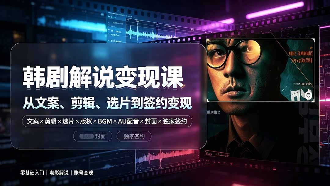 抖音270W粉丝博主亲授韩剧解说课:文案×剪辑×选片×版权×BGM×AU配音×封面×独家签约,零基础到变现-科技美南博客