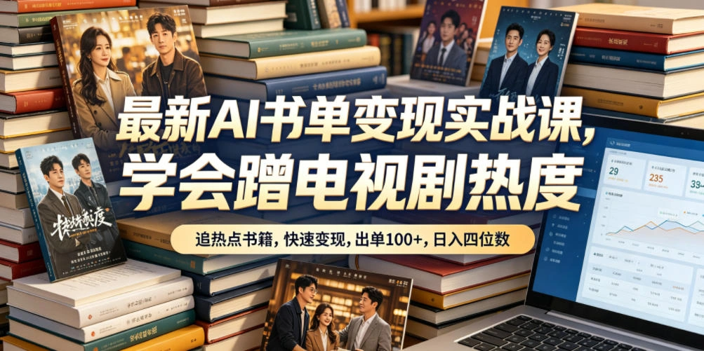 最新AI书单变现实战课，学会蹭电视剧热度，追热点书籍，快速变现，出单100+，日入四位数-科技美南博客