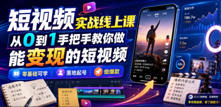 短视频实战线上课，从0到1手把手教你做能变现的短视频，零基础可学，落地起号做爆款-科技美南博客