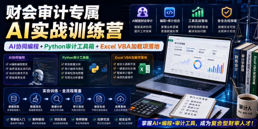 财会审计专属AI实战训练营｜AI协同编程+Python审计工具箱+Excel VBA加载项落地-科技美南博客