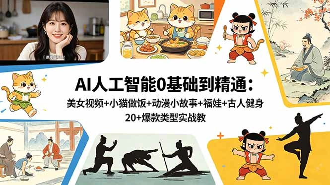 AI人工智能0基础到精通：美女视频+小猫做饭+动漫小故事+福娃+古人健身，20+爆款类型实战教学-科技美南博客