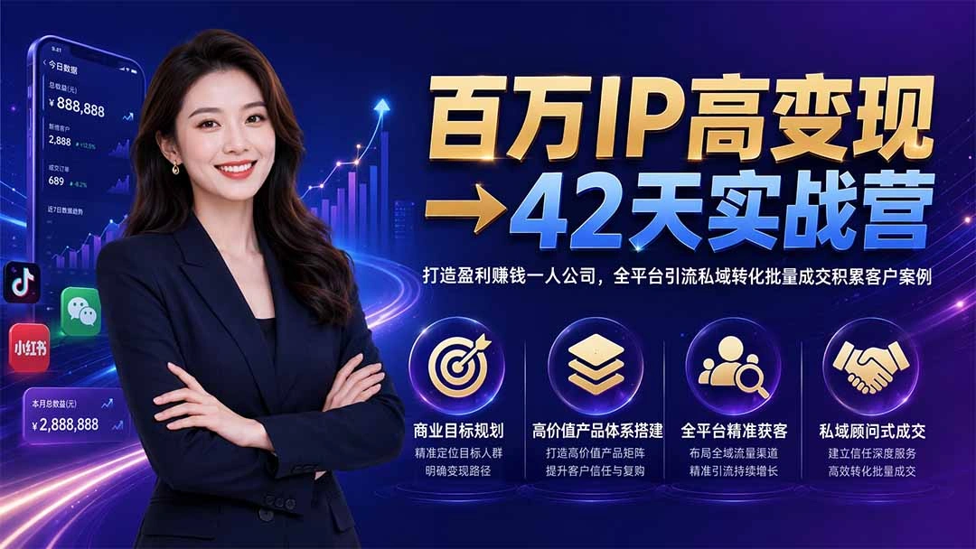 百万IP高变现→42天实战营｜打造盈利赚钱一人公司，全平台引流私域转化批量成交积累客户案例-科技美南博客