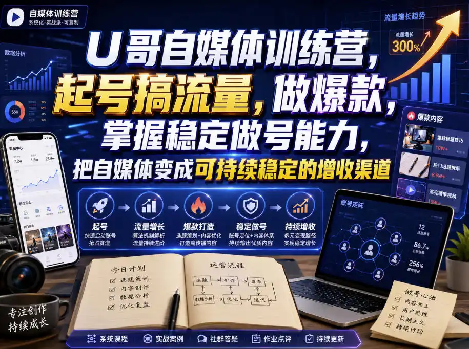 U哥自媒体训练营,起号搞流量,做爆款,掌握稳定做号能力,把自媒体变成可持续稳定的增收渠道-科技美南博客