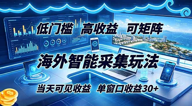 海外智能采集玩法，低门槛高单价可矩阵，当天可见收益，单窗口30+-科技美南博客