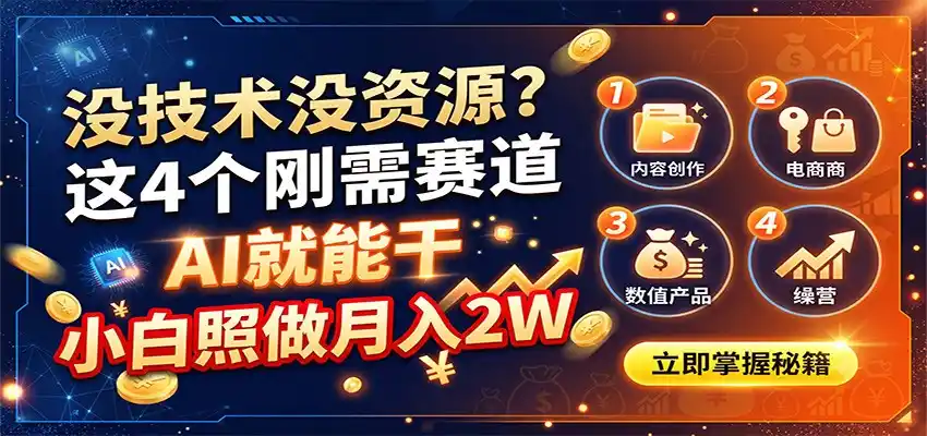 没技术没资源？这4个刚需赛道，AI就能干，小白照做月入2W-科技美南博客