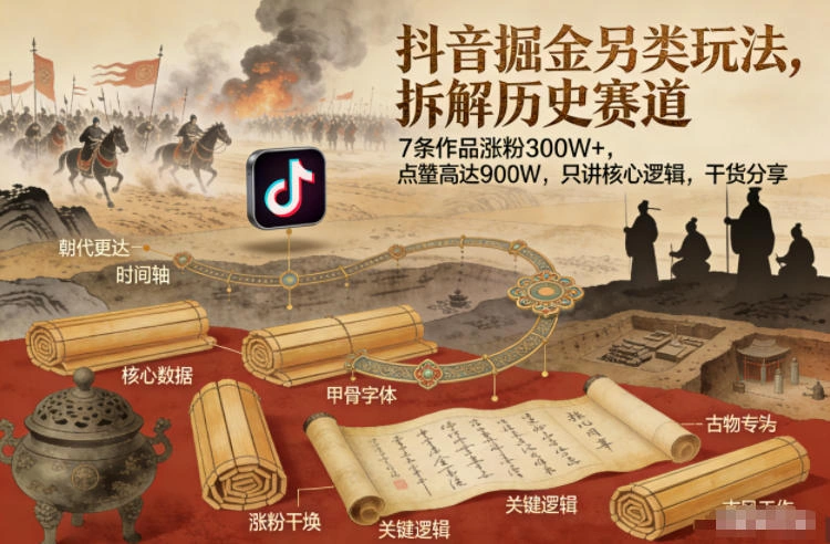 抖音掘金另类玩法，拆解历史赛道，7条作品涨粉300W+，点赞量高达900W，只讲核心逻辑，干货分享-科技美南博客
