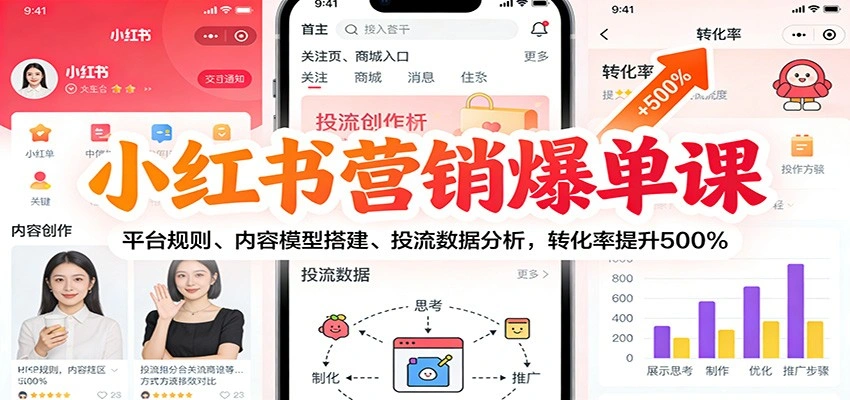 小红书营销爆单课:平台规则、内容模型搭建、投流数据分析,转化率提升500%-科技美南博客