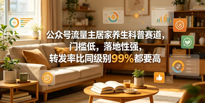 公众号流量主居家养生科普赛道，门槛低，落地性强，转发率比同级别99％都要高-科技美南博客