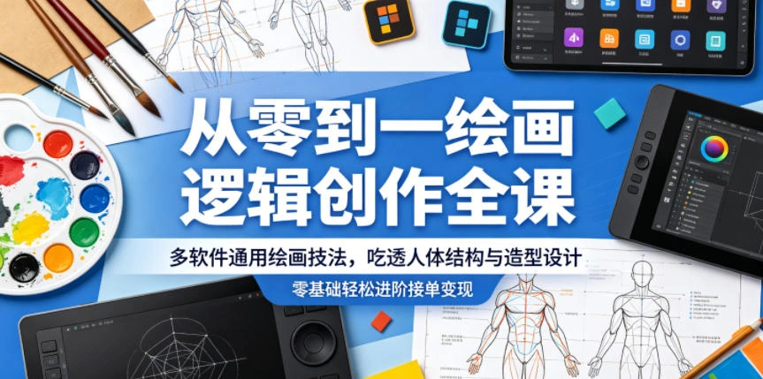 从零到一绘画逻辑创作全课，多软件通用绘画技法，吃透人体结构与造型设计，零基础轻松进阶接单变现-科技美南博客
