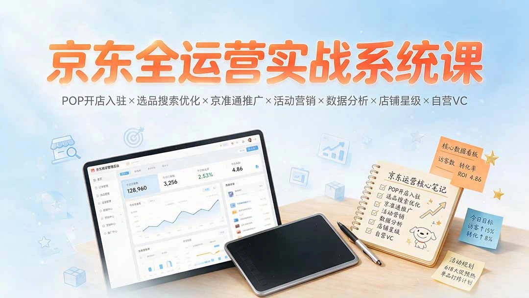 京东全运营实战系统课：POP开店入驻×选品搜索优化×京准通推广×活动营销×数据分析×店铺星级×自营VC-科技美南博客