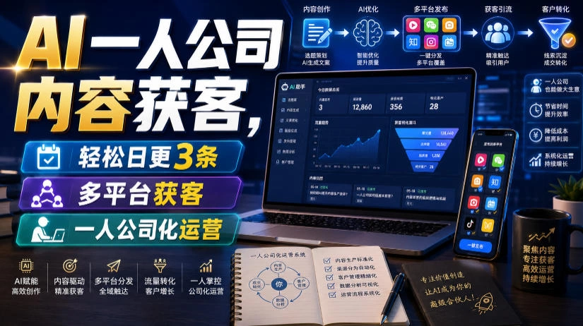 AI一人公司内容获客，轻松日更3条，多平台获客，一人公司化运营-科技美南博客