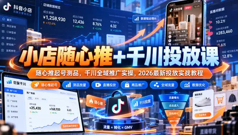 小店随心推+千川投放课|随心推起号测品,千川全域推广实操,2026最新投放实战教程-科技美南博客