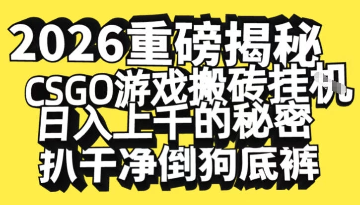 2026开年重磅解密，CSGO游戏搬砖挂G日入1k+的秘密，把倒狗的底裤扒干【揭秘】-科技美南博客
