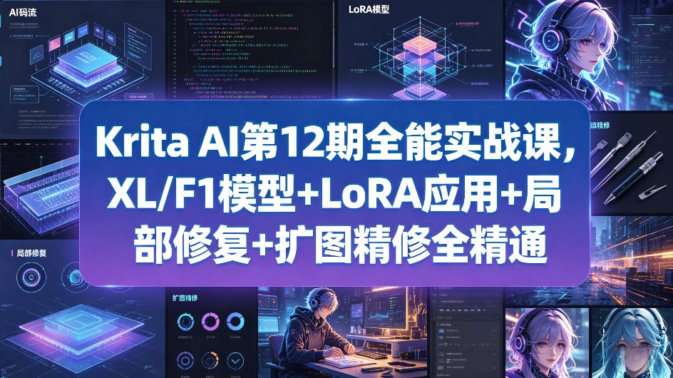 Krita AI第12期全能实战课，XL/F1模型+LoRA应用+局部修复+扩图精修全精通-科技美南博客