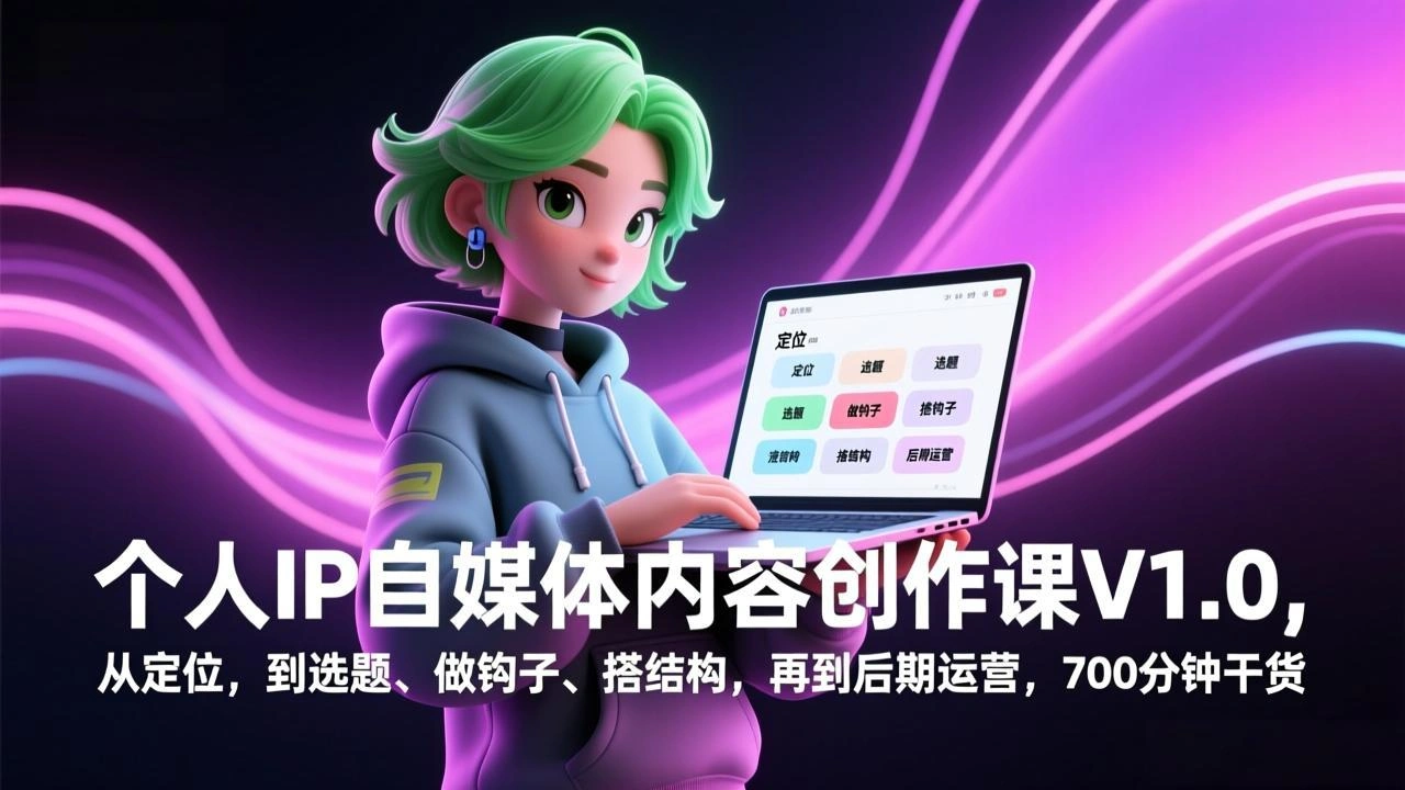 个人IP自媒体内容创作课V1.0，从定位，到选题、做钩子、搭结构，再到后期运营，700分钟干货-科技美南博客