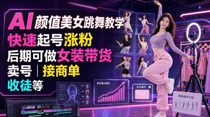 AI颜值美女跳舞教学，快速起号涨粉，后期可做女装带货，卖号，接商单，收徒等-科技美南博客