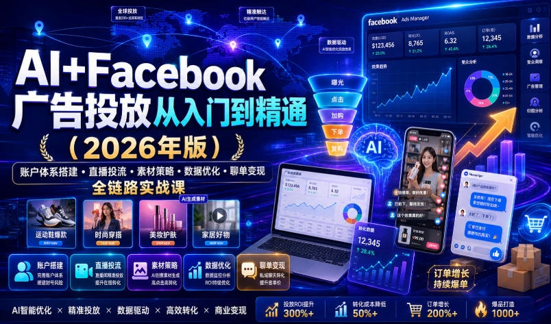 AI+Facebook广告投放从入门到精通(2026年版)｜账户体系搭建・直播投流・素材策略・数据优化・聊单变现全链路实战课-科技美南博客