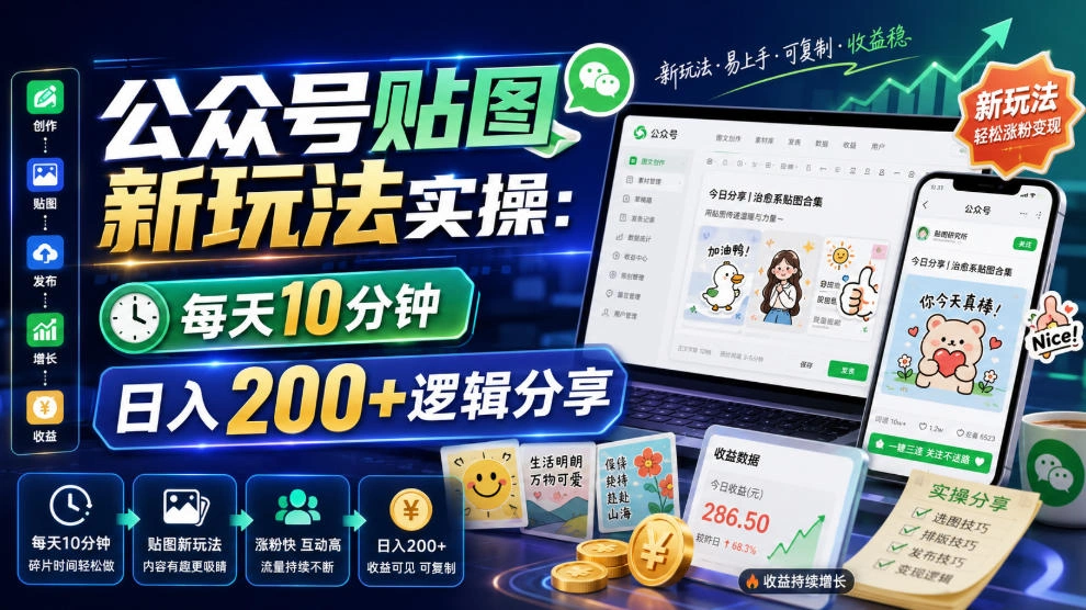 公众号贴图新玩法实操，每天10分钟，日入200+逻辑分享-科技美南博客
