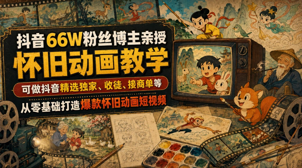 抖音66W粉丝博主亲授怀旧动画教学，可做抖音精选独家、收徒、接商单等，从零基础打造爆款怀旧动画短视频-科技美南博客