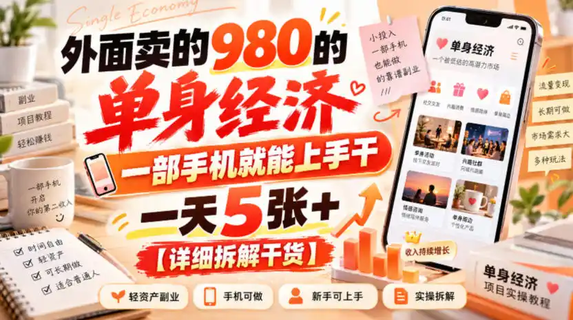外面卖的980的单身经济，一部手机就能上手干，一天5张+【详细拆解干货】-科技美南博客