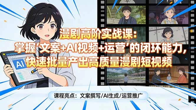 漫剧高阶实战课：掌握“文案+AI视频+运营”的闭环能力，快速批量产出高质量漫剧短视频-科技美南博客