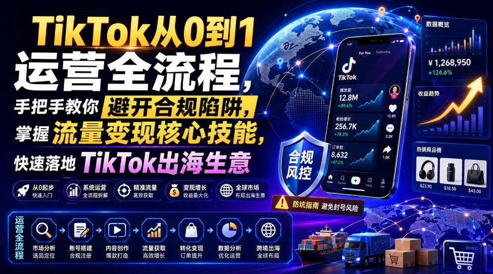 TikTok从0到1运营全流程，手把手教你避开合规陷阱，掌握流量变现核心技能，快速落地TikTok出海生意(更新7月)-科技美南博客