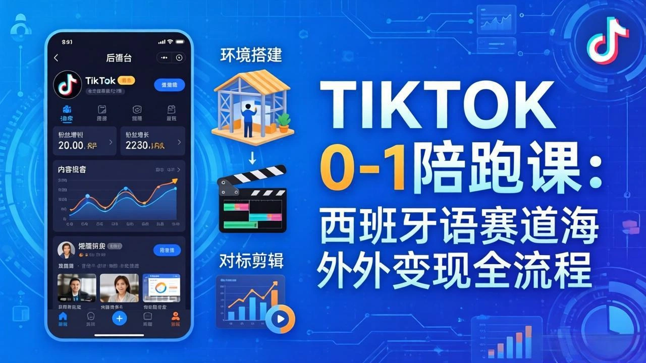 TIKTOK 0-1 陪跑课：从环境搭建到刷对标剪辑，西班牙语赛道海外变现全流程-科技美南博客