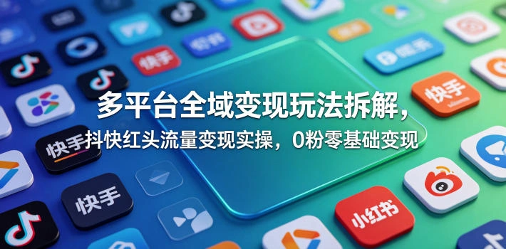 多平台全域变现玩法拆解,抖快红头流量变现实操,0粉零基础变现-科技美南博客
