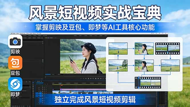 风景短视频实战宝典：掌握剪映及豆包、即梦等AI工具的核心功能，独立完成风景短视频剪辑-科技美南博客