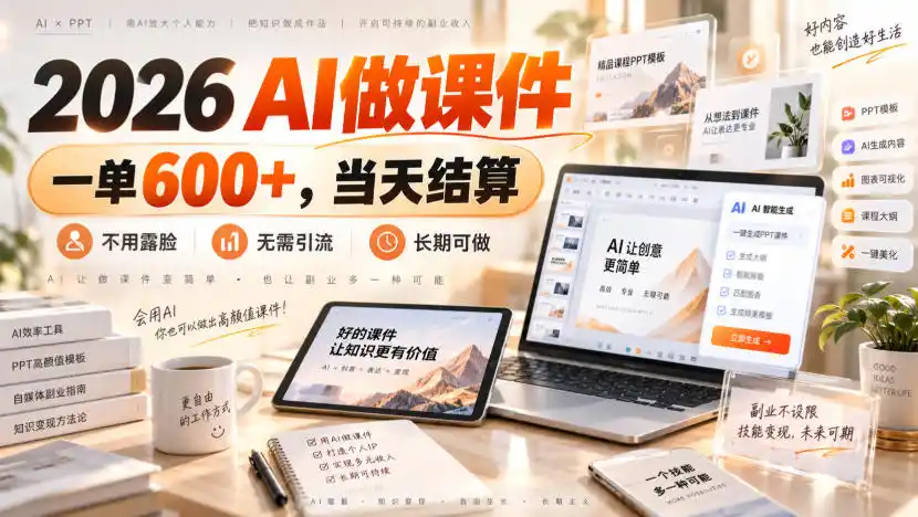 2026 AI做课件,一单600+,当天结算,不用露脸,无需引流,长期可做【揭秘】-科技美南博客