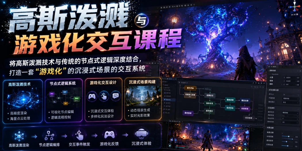 高斯泼溅与游戏化交互课程，将高斯泼溅技术与传统的节点式逻辑深度结合，打造一套“游戏化”的沉浸式场景的交互系统-科技美南博客