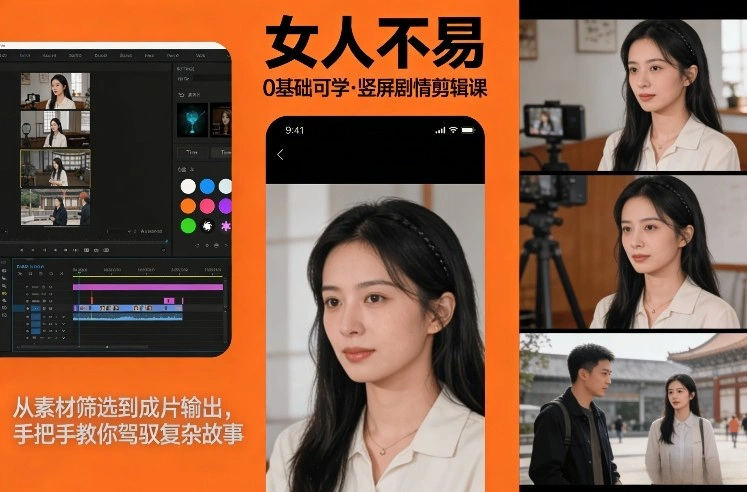 0基础可学！《女人不易》竖屏剧情剪辑课，从素材筛选到成片输出，手把手教你驾驭复杂故事-科技美南博客