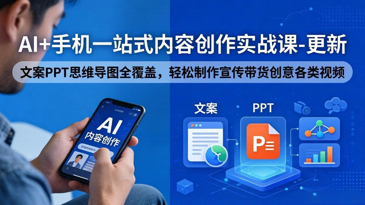 AI+手机一站式内容创作实战课-更新，文案PPT思维导图全覆盖，轻松制作宣传带货创意各类视频-科技美南博客