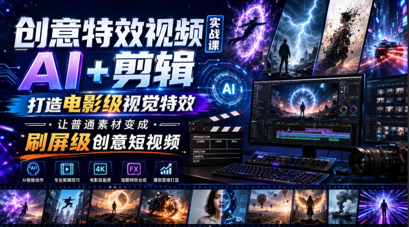 创意特效视频实战课，AI+剪辑打造电影级视觉特效，让普通素材变成刷屏级创意短视频-科技美南博客