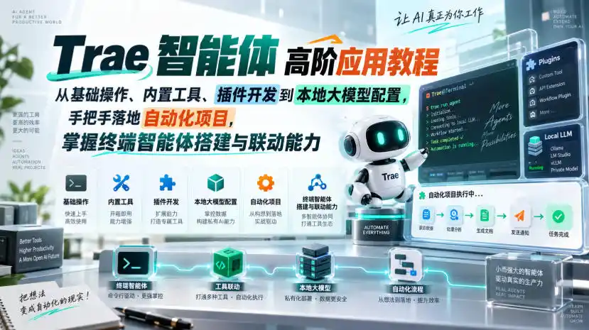 Trae智能体高阶应用教程，从基础操作、内置工具、插件开发到本地大模型配置，手把手落地自动化项目-科技美南博客