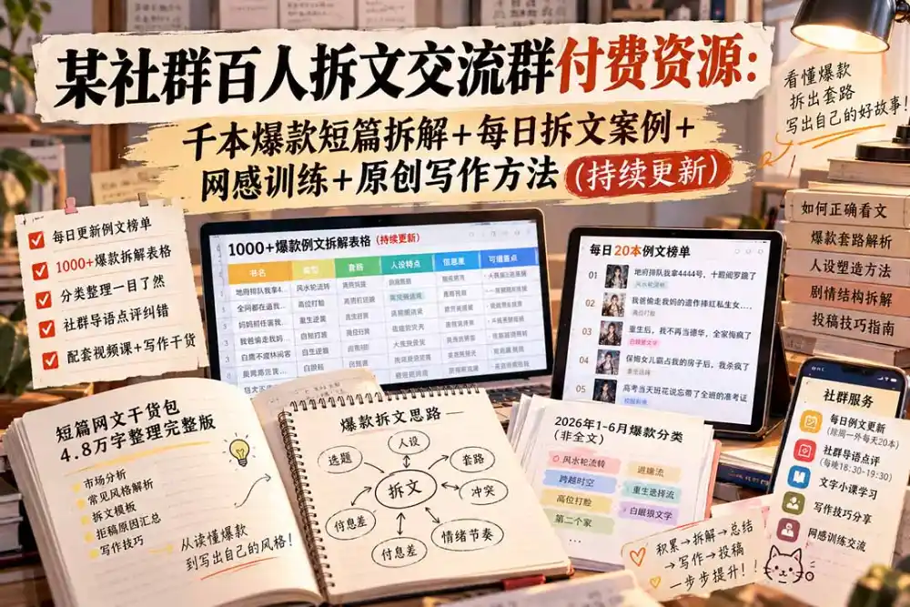 某社群百人拆文交流群付费资源-更新0929：千本爆款短篇拆解+每日拆文案例+网感训练+原创写作方法-科技美南博客