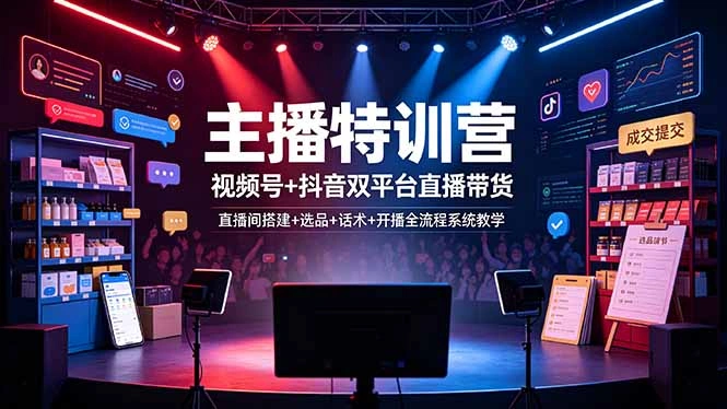 主播特训营：视频号+抖音双平台直播带货，直播间搭建+选品+话术+开播全流程系统教学-科技美南博客