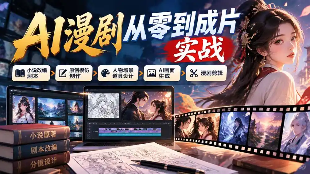 AI漫剧从零到成片实战:小说改编剧本、原创模仿创作、人物场景道具设计、AI画面生成与漫剧剪辑-科技美南博客