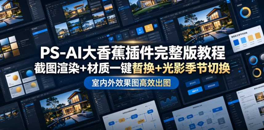 PS-AI大香蕉插件完整版教程，截图渲染+材质一键替换+光影季节切换，室内外效果图高效出图高阶课程-科技美南博客