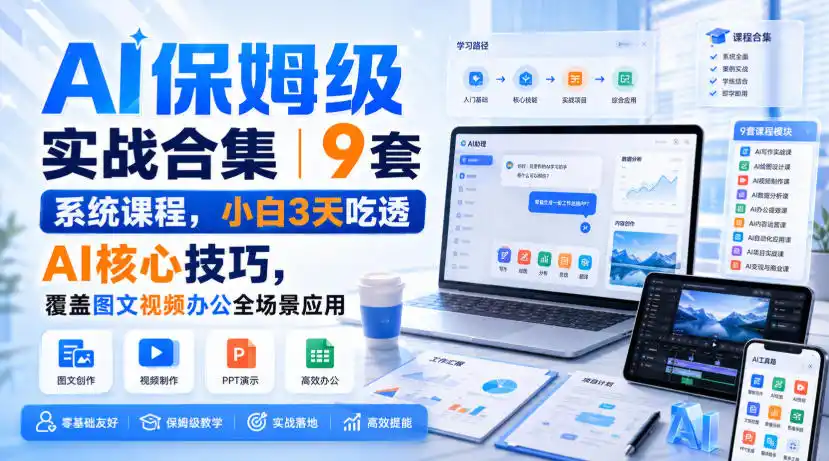 AI保姆级实战合集|9套系统课程,小白3天吃透AI核心技巧,覆盖图文视频办公全场景应用-科技美南博客
