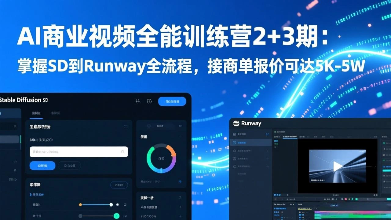 AI商业视频全能训练营2+3期：掌握SD到Runway全流程，接商单报价可达5K-5W-科技美南博客