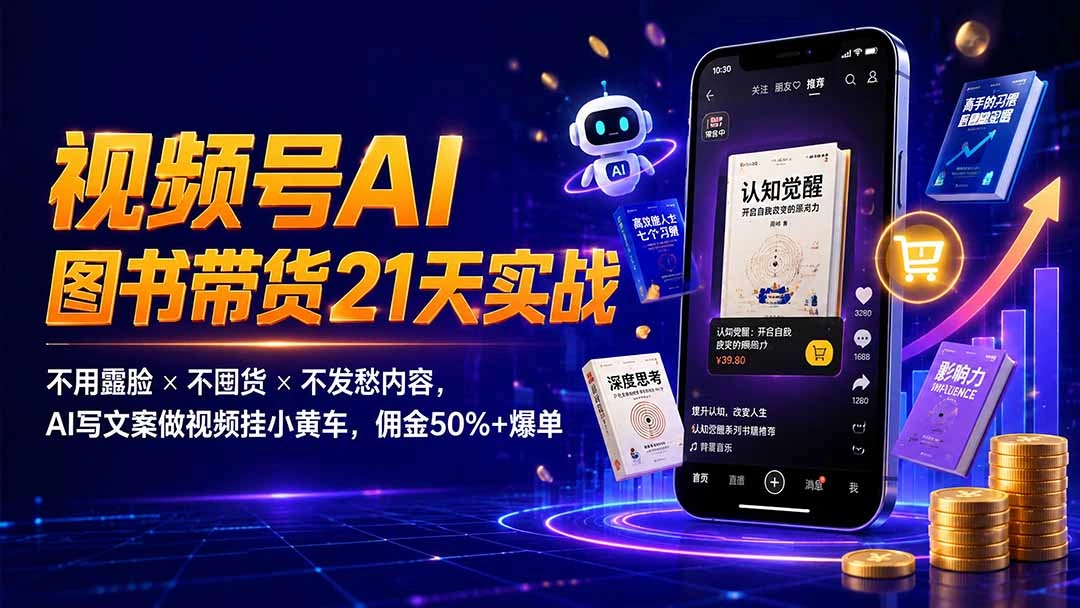 繁花视频号AI图书带货21天实战:不用露脸×不囤货×不发愁内容,AI写文案做视频挂小黄车,佣金50%+爆单-科技美南博客